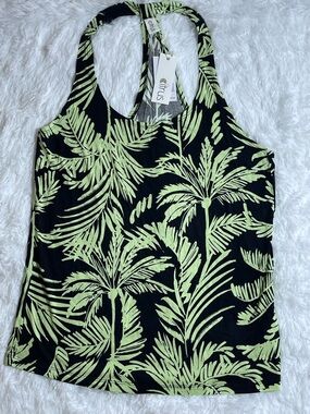 Citrus Women’s Lime Palm Print Racerback Tank - Black Size S NWT